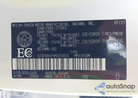 2021 Toyota Highlander Hybrid Limited from USA, damaged, VIN 5TDEBRCH1MS058935